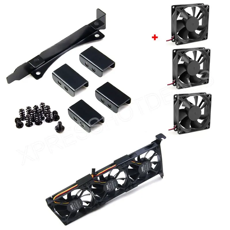 3 Thin Fans Mount Rack PCI Slot Bracket for Video Card + 3x80MM thickness fans