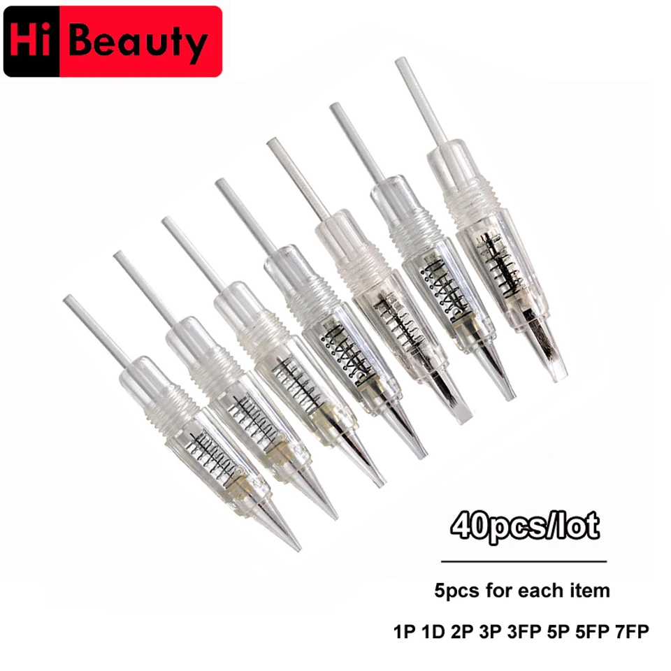 40pcs/lot Disposable Screw Tattoo Needles Cartridges For Semi Permanent Microneedling Microblading Eyebrow Lips Makeup Needles