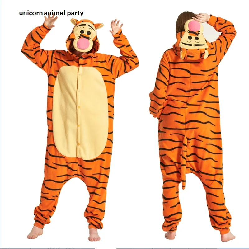 Kigurumi Unisex 3D Tiger Onesie Costume Cosplay Winter Pyjamas Tigger Pajamas Sleepsuit Sleepwear Cartoon animal conjoined