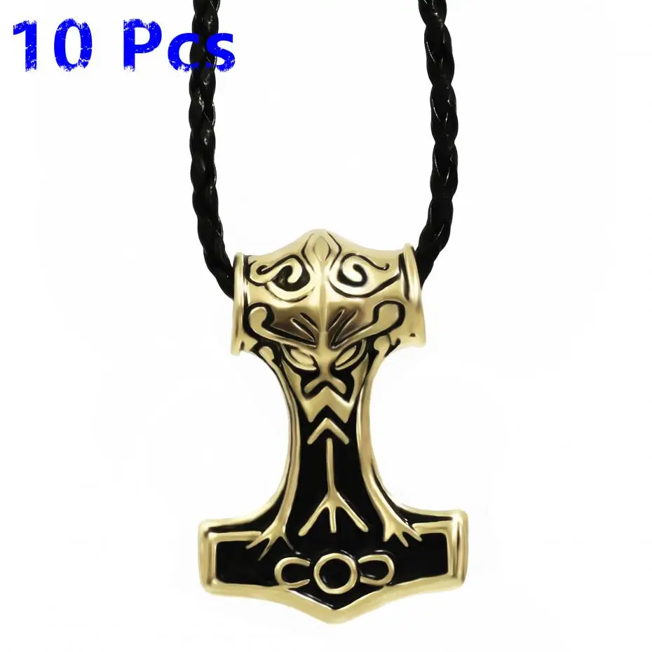 Wholesale 10 Pcs Mens Boys Pendant Necklace Silver Gold Myth Thor's Hammer Norse Magick Mjolnir Fashion Jewelry WLP293