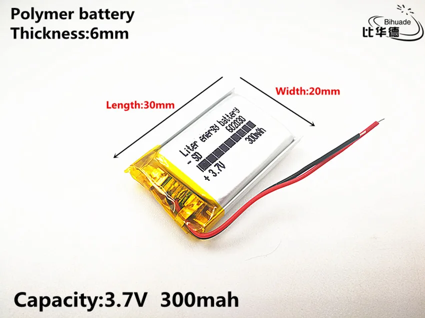 Imagem -04 - Bom Qulity 3.7 v 300 Mah 602030 Polímero de Íon de Lítio Bateria de Iões de Lítio para o Brinquedo Banco do Poder Gps Mp3 Mp4 100 Peças Lote