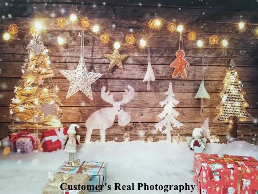 Laeacco 크리스마스 Photophone 나무 나무 보드 스타 사슴 아기 사진 배경 사진 배경 사진 스튜디오 Photozone