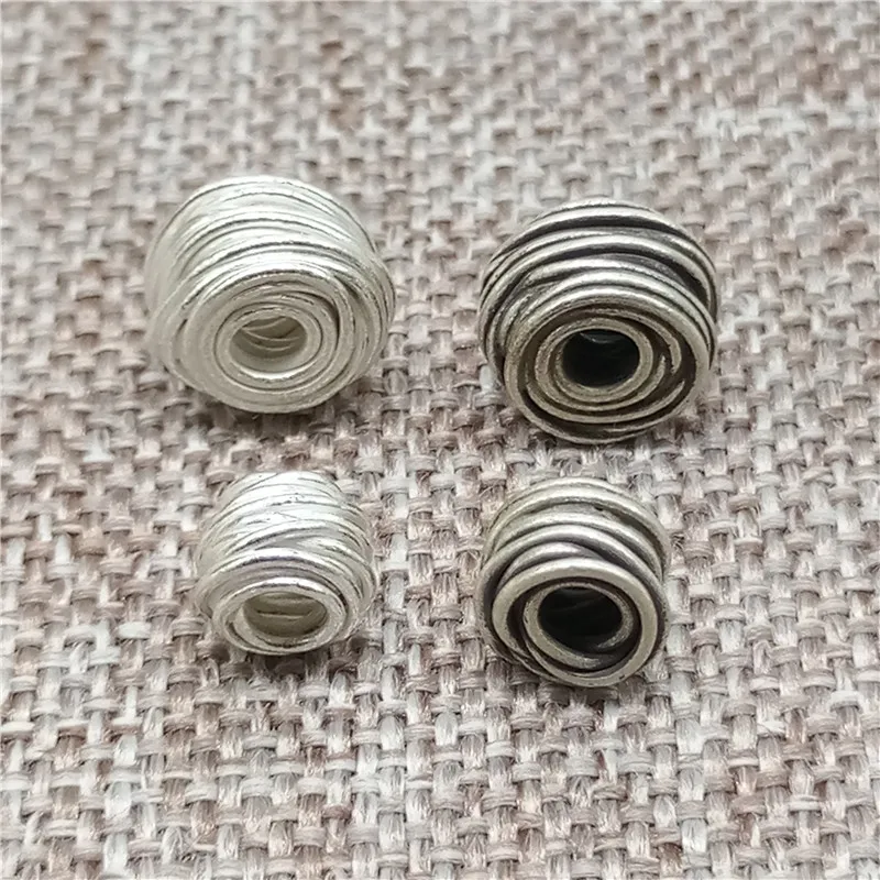 2 Thai Karen Hill Tribe Silver Wired Spacer Beads 6mm 9mm for Bracelet Necklace