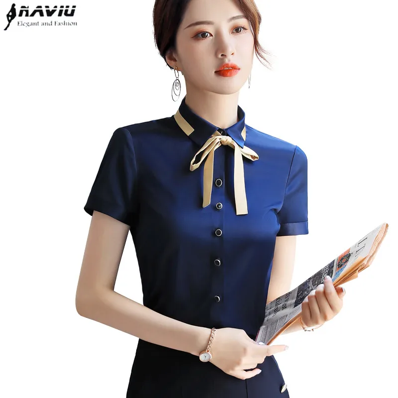 Elegant Bow Shirt Blusas De Mujer Bonitas Y Baratas Fashion Short Sleeve Chiffon Blouses Office Ladies Casual Tops