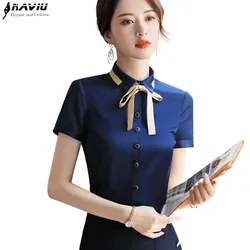 Elegant Bow Shirt Blusas De Mujer Bonitas Y Baratas Fashion Short Sleeve Chiffon Blouses Office Ladies Casual Tops