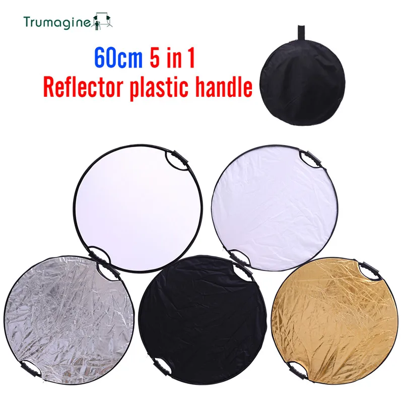 60CM 24'' 5 IN 1 Portable Collapsible Round Camera Light Reflector For Photography Reflector Studio With Handle Bar Multi Photo