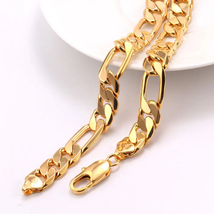 Mens Solid  Gold GF Flat Cuban Link Chain Real Heavy Plated Curb Necklace