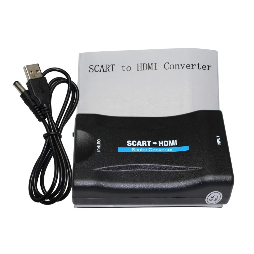 Adaptador convertidor de SCART a HDMI 1080p para vídeo y Audio, adaptador exclusivo para TV HD, DVD, Sky Box STB con Cable de CC