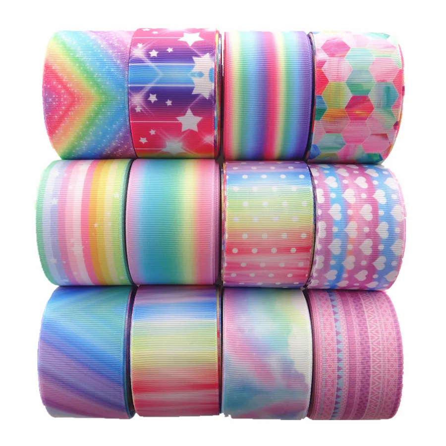 18041904, 1"25mm, 1.5"38mm, 10 Yards/Lot Regenbogen-bedruckte Ripsbänder Geschenkverpackung DIY Handarbeitsmaterialien – Detail 1