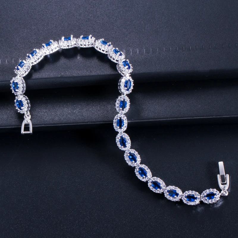 BeaQueen Brand Women Silver Color Jewelry Perfect Oval Cut Cubic Zirconia Stone Charming Tennis Bracelets Bangles B044