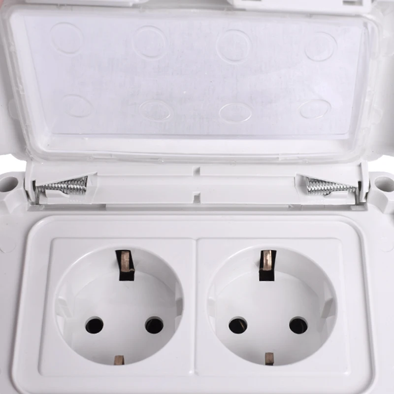 Coswall IP44 Waterproof Dust-proof Outdoor External Wall Power Socket 16A Dual EU Standard Electrical Outlet Grounded
