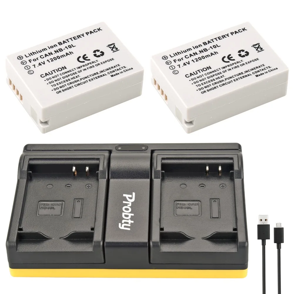 Probty 2pcs NB-10L NB 10L Camera Battery + USB Dual Charger For Canon G3X G1X G16 G15 SX40 SX50 SX60 SX40HS SX50HS SX60HS