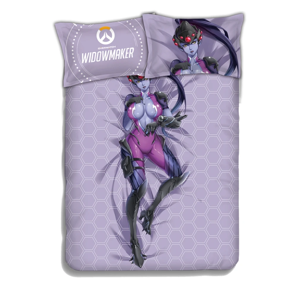 Anime JK Game OW Widowmaker Amelie Lacroix Cosplay Comforter Set Bed Flat Sheet Quilt Cover Pillowcase Bedding Sets 4PCS