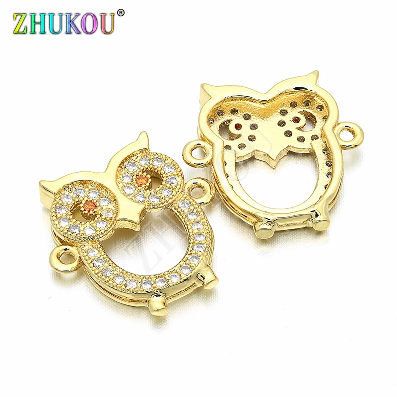 18*18mm Brass Cubic Zirconia Owl Charms Connectors for DIY Jewelry Findings Accessories, Model: VS107