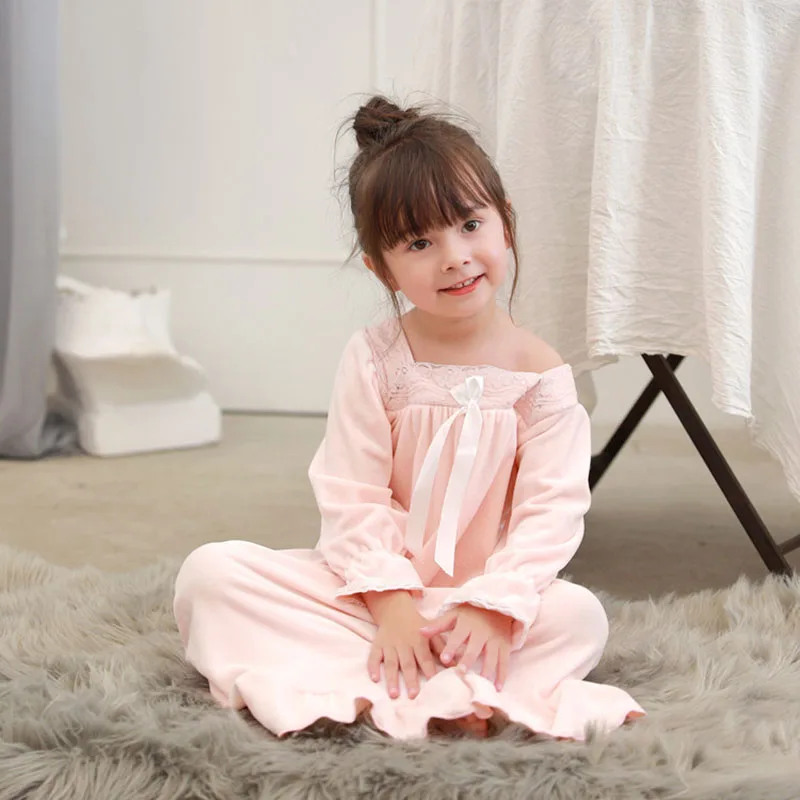 Mother Daughter Matching Christmas Pajamas Winter Velvet Family Pajamas Long Sleeve Night Dress Girls Sleepwear Nightgown Girl