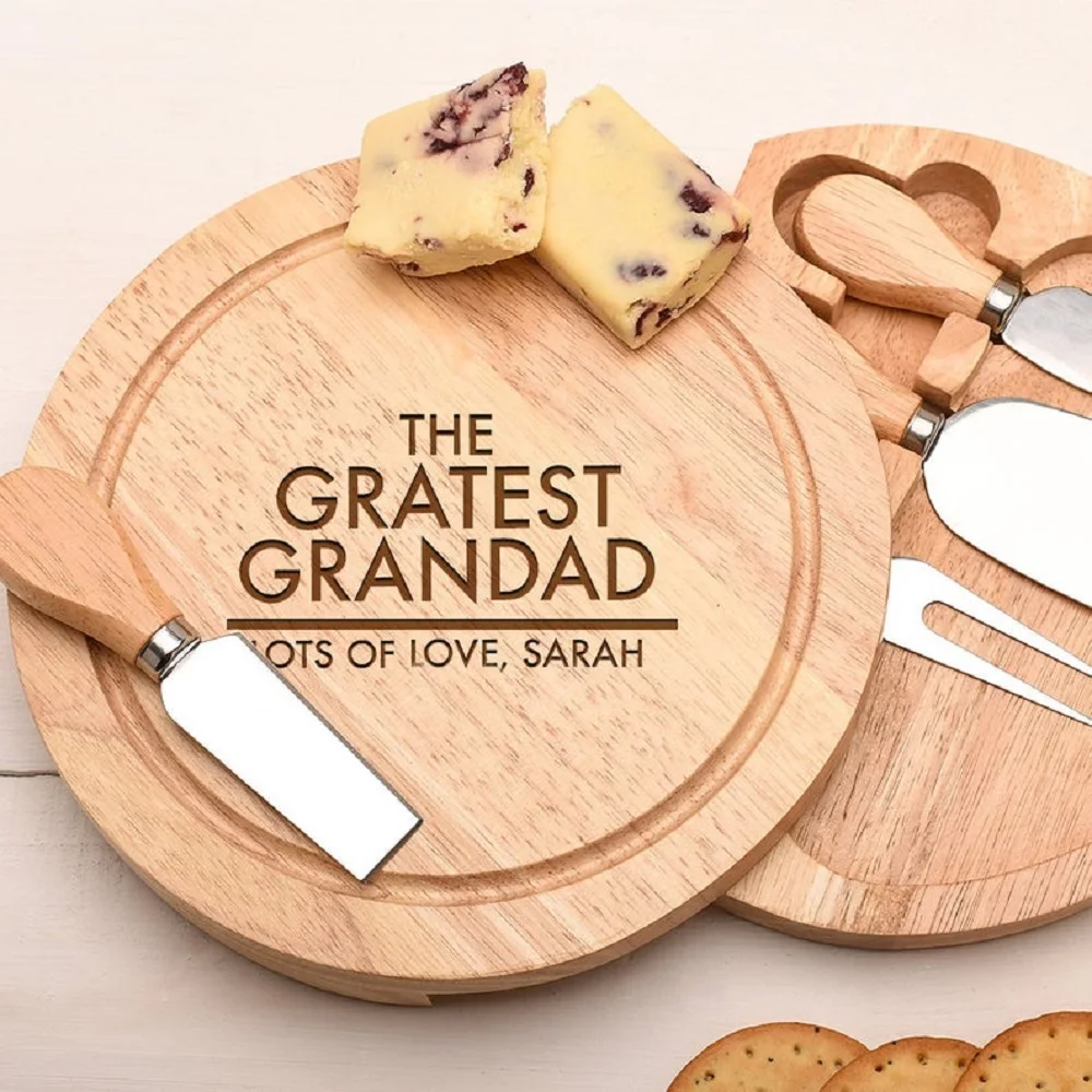 Custom Cheese Board, Personalized Grandfather Grandad Gift Wood Cheese Server set Board Personalized Housewarming Gift