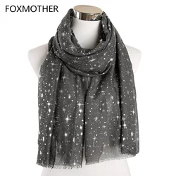 FOXMOTHER New Autumn And Winter Pink Navy Star Print Scarf Women Foil Sliver Hijab Scarves Glitter Galaxy Shawl Wrap Ladies 2019