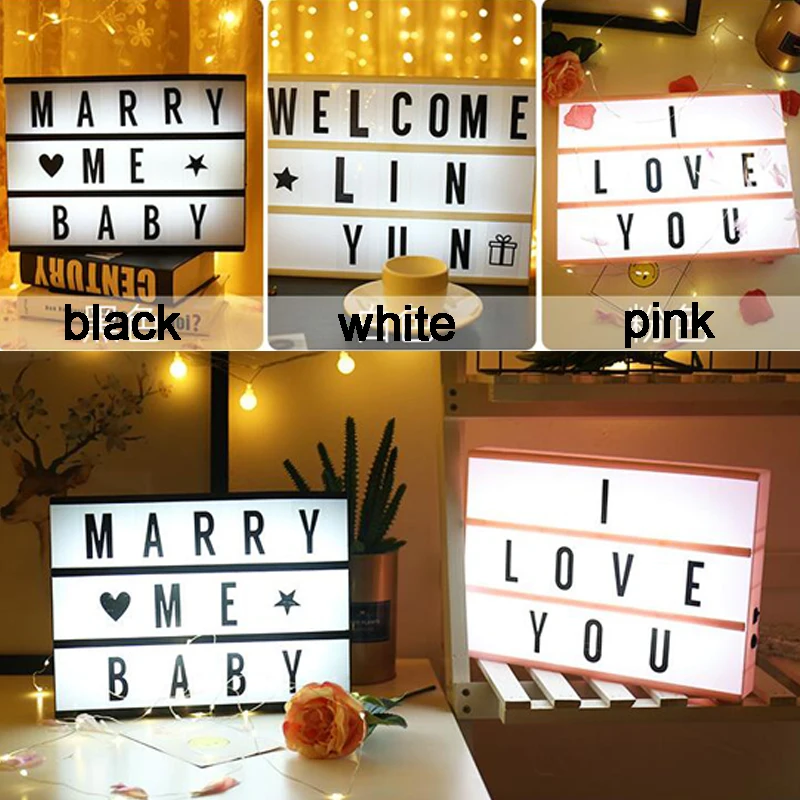 Led Night Lamp New A4 Size LED Combination Night Light Box Lamp DIY BLACK Letters Cards USB PORT Powered Cinema Lightbox