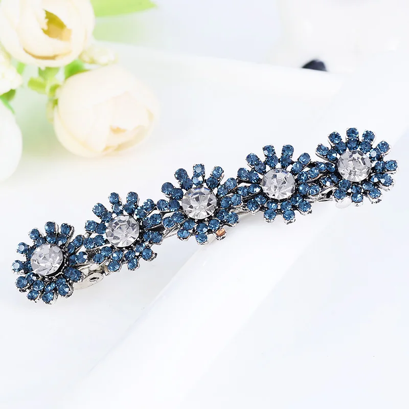 EASYA Retro Metal Barrettes Hairpin Clips For Women Girls Fashion Big Rhinestone Crystal Sunflower Hair Ornaments Hairwear