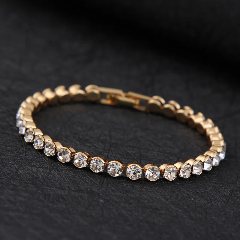 2018 New Luxury Shiny Austria Crystal Tennis Bracelets For Women Silver Gold Color Bangle Collier Femme Bridal Wedding Jewelry