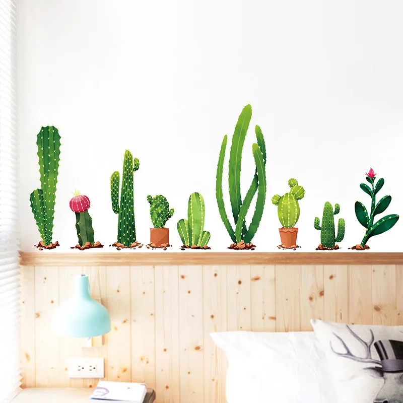 

Many Types Of Cactus Wall Stickers Living Room Bedroom Background Home Decoration Mural Green Plants Decals Wall Decor wallpaper
