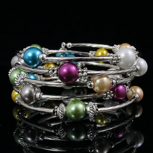 wholesale Elegant jewelry AA 8-9MM Multicolor shell Silvers tube bracelet 5rows 10pcs/lot A1784