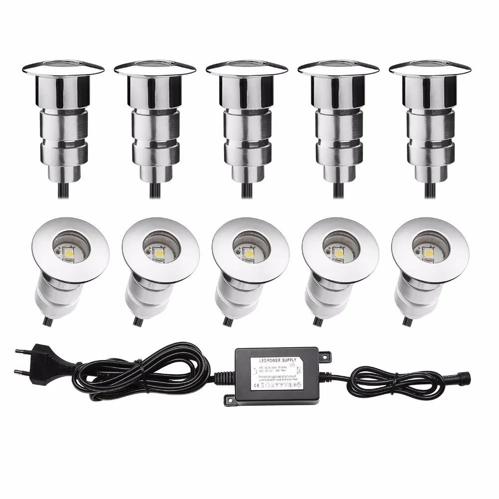 Low Voltage LED Inground Deck Recessed Lights 0.6W IP67 for Outdoor Stairs Path Garden Security Floodlights 10pcs/set F102-10