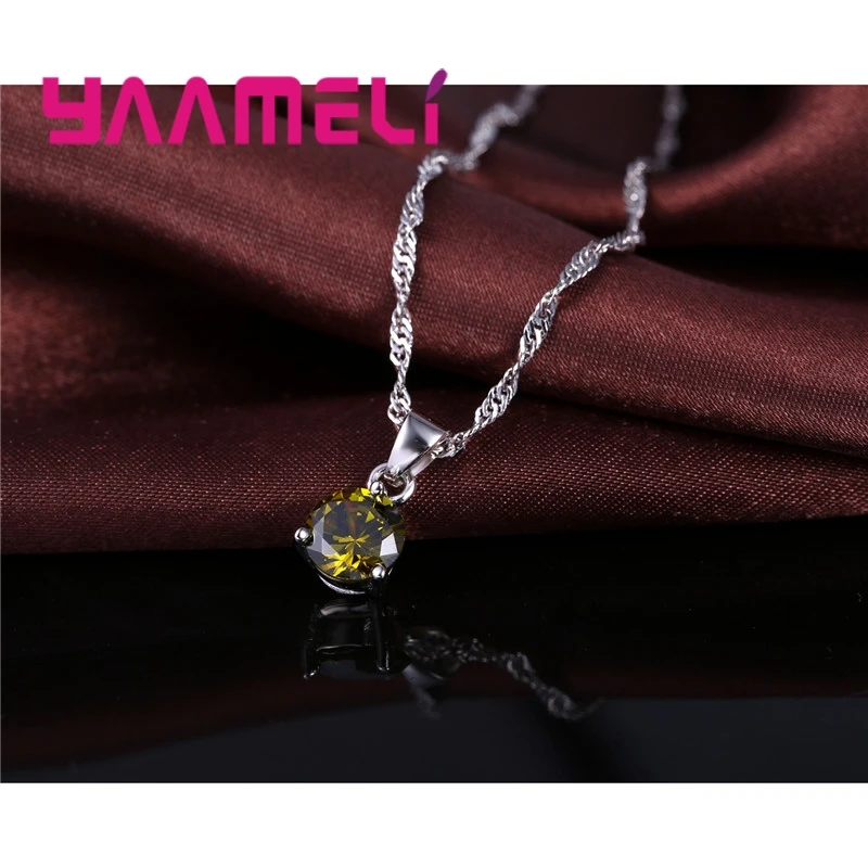 Candy 8 Colors 925 Sterling Silver Wedding Elegant Jewelry Sets Crystal Pendant Collar Necklace Earrings