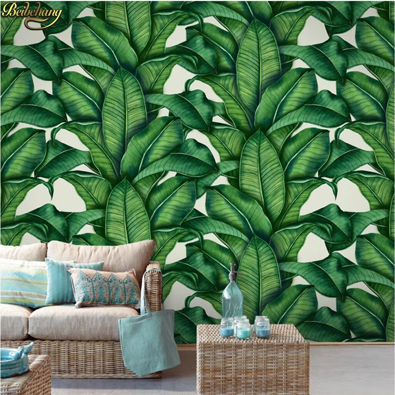 

beibehang Custom Photo Wallpaper European Hand Painted Rainforest Plant Basho Leaf Living Room Restaurant TV Background Mural