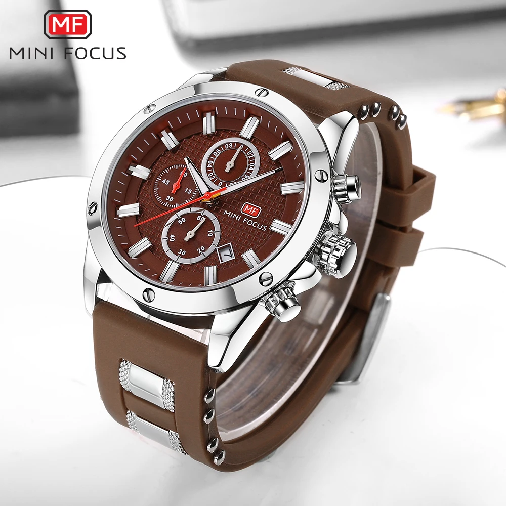 MINI FOCUS Men\'s Army Sports Quartz Watches Silicone Strap Chronograph Wrist Watch for Man Relogios Masculino Clock 0089G.03