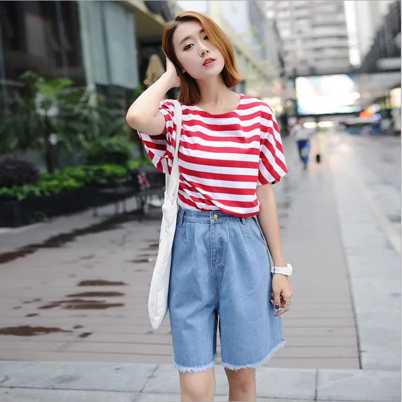 High Waisted Elegant Denim Shorts Womens Sexy Jeans Short MID-Length Wide Leg With Tassel Cotton Blue Thin Plus Size S-3XL image 5