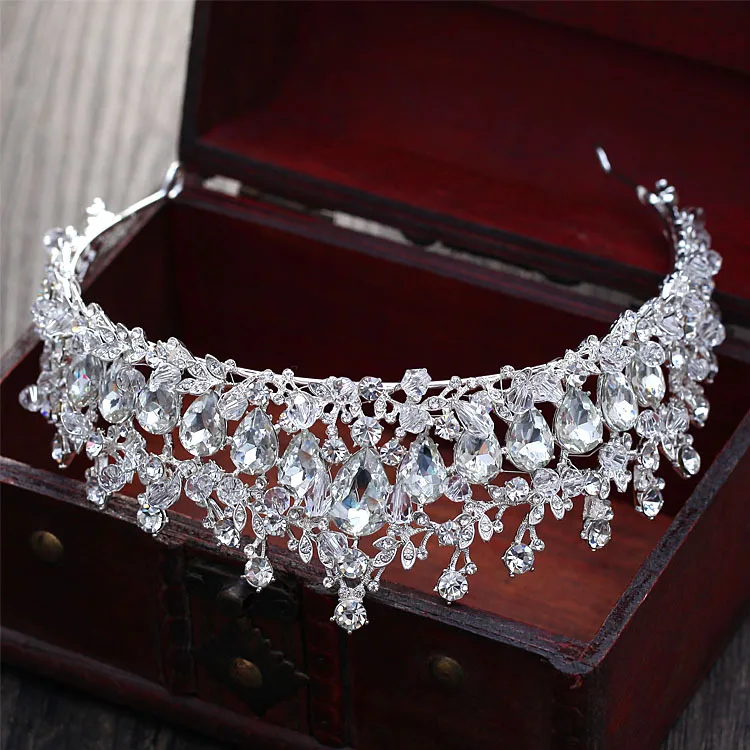 Baroque Magnificent Rhinestone Bridal Crown Tiaras Vintage Silver Color Crystal Beads Diadem for Women Wedding Hair Accessories