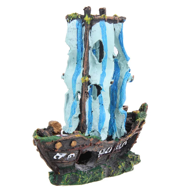 Resin Sunk Ship Wreckage for Fish Hide Sailboat Aquarium Aquatic Ornament Pirate Ship Destroyer Fish Tank Decoration Fish House