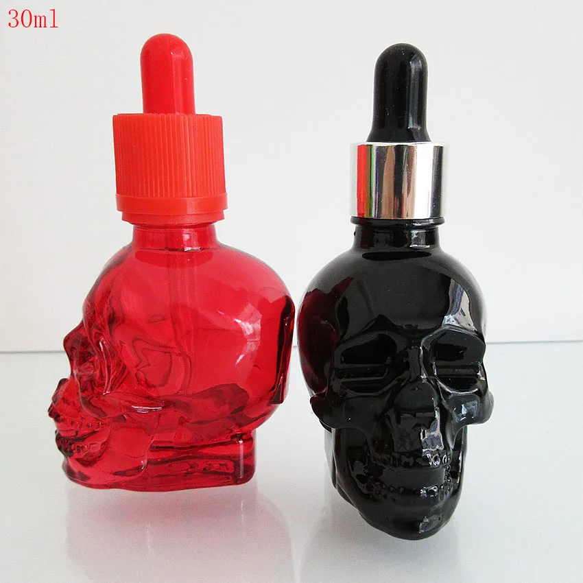 Glass Dropper Bottle30ML Skull Shape Bottle of Halloween,E liquid,Essential Oil Bottle with Pipette ,Empty Refill Glass Bottle