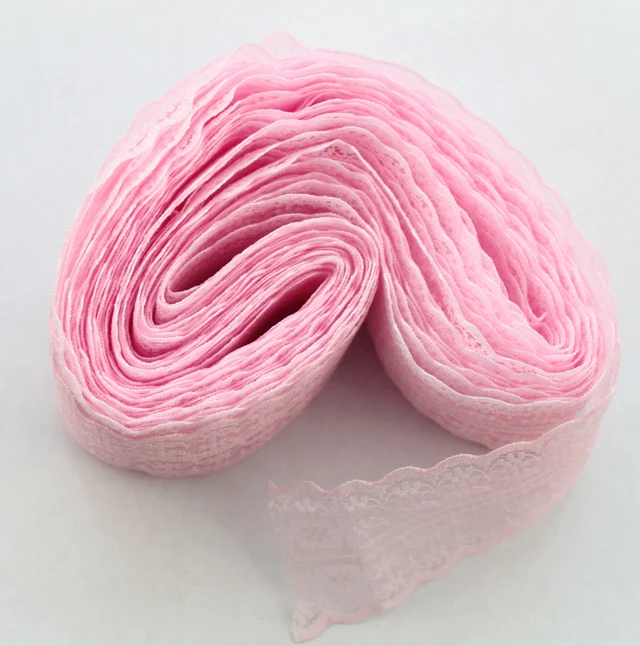 20 Meters Pale Pink Embroidered Net Lace Trim Ribbon 40mm #22776