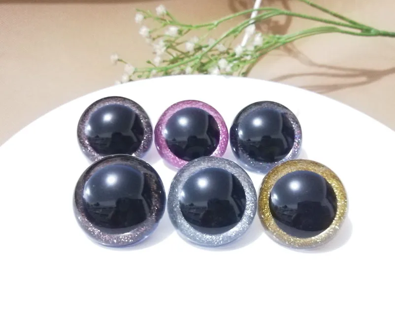 12pcs/lot 30mm/40mm big size round shape clear plastic safety toy eyes + glitter fabric+ hard washer for diy doll --N6