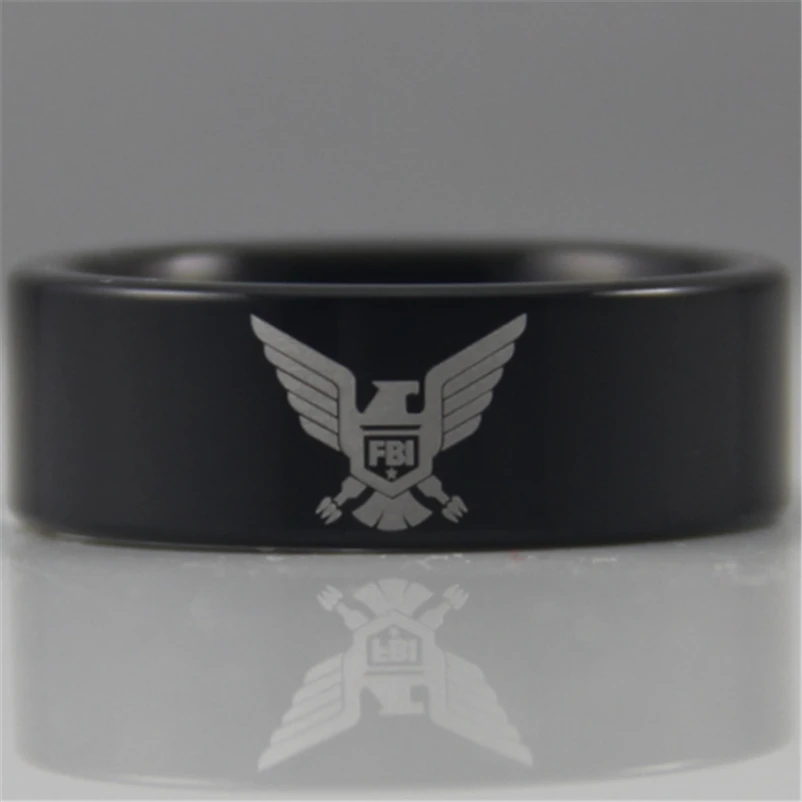 

Free Shipping USA UK Canada Russia Brazil Hot Sales 8MM Black Pipe Federal Bureau Of Investigation Tungsten Comfort Fit Ring