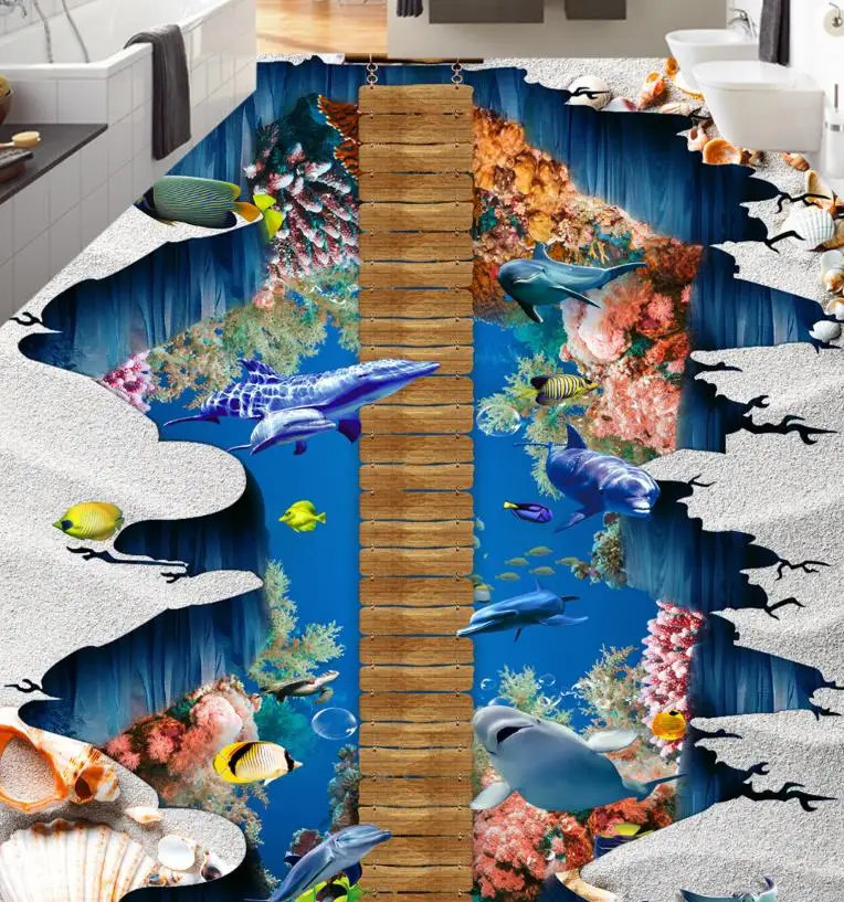 

3D Flooring Self adhesive Wallpaper The underwater world Lving room Decoration Wallpaper Stereoscopic 3D Mural Floor Tiles