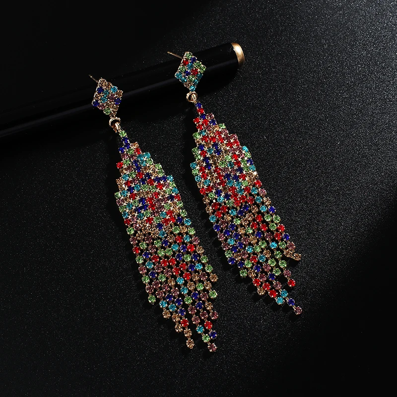 YFJEWE Crystal Wedding colorful rhinestone Drop Earrings for Women Silver Color Bridal Dangle Earring Fashion Jewelry E635