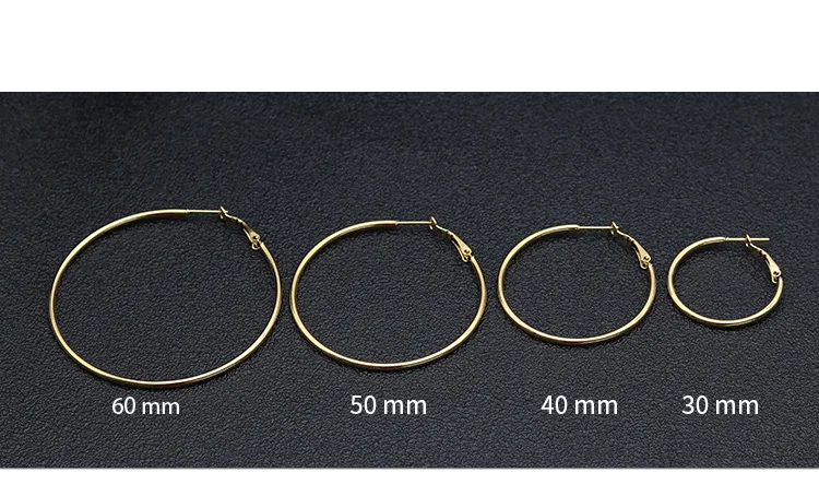 Goldfarbene Edelstahl-Ohrringe im Hyperbolen-Stil, große Kreisform, 30-70 mm, IP-Beschichtung, kein Ausbleichen, allergiefrei – Detail 14