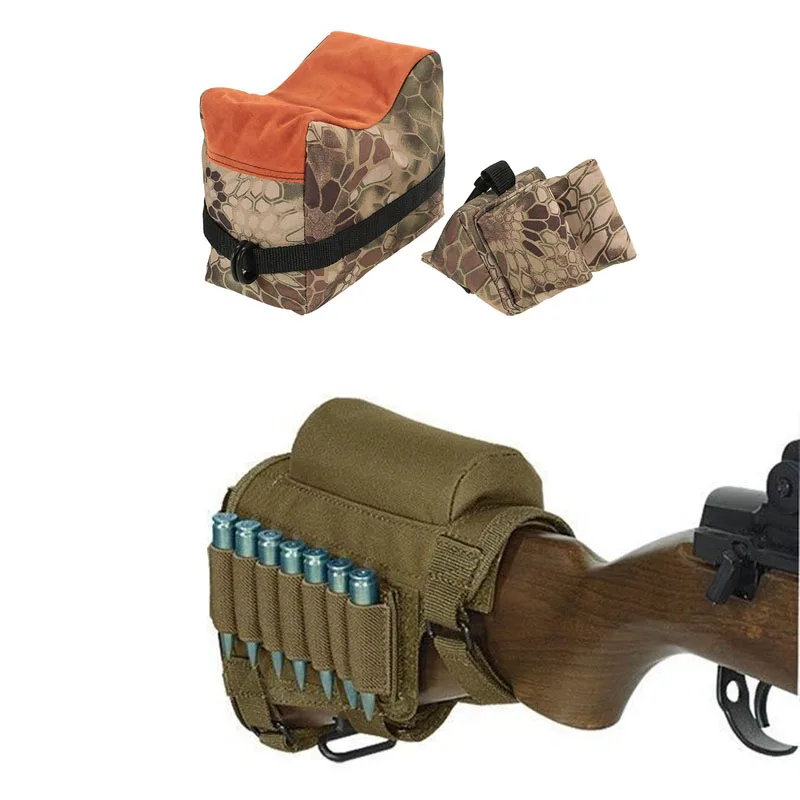 Tactical Buttstock Rest Bullet Holder Ammo Cartridges Bag + Tactial Rifle Support Bag Front & Real Sandbag Rifle Gun Accessories