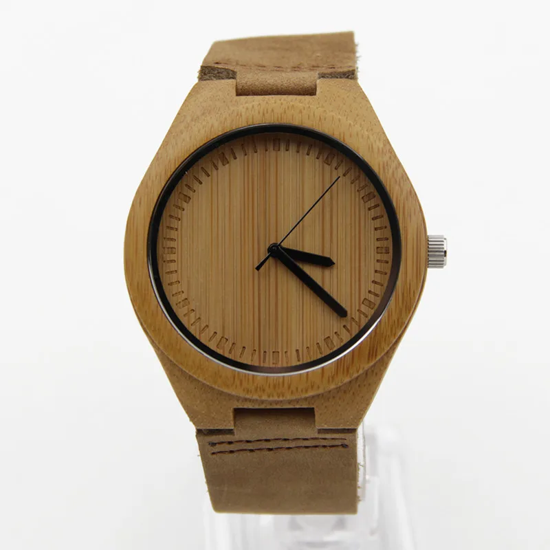 2016New Fasion japanese miyota 2035 movement wristwatches genuine leather bamboo wooden watches with gift box  Quartz watch