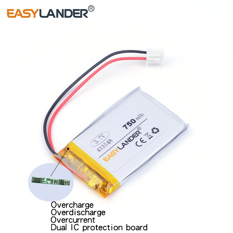 XHR-2P 충전식 리튬 이온 폴리머 배터리, 750mAh, 3.7V, 433548 2.54