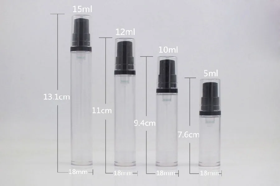 12 xRefillable Airless Plastic Bottle Vacuum White Black Pump Press Foam Container Vial Case for cream  5ml 10ml 12ml 15ml