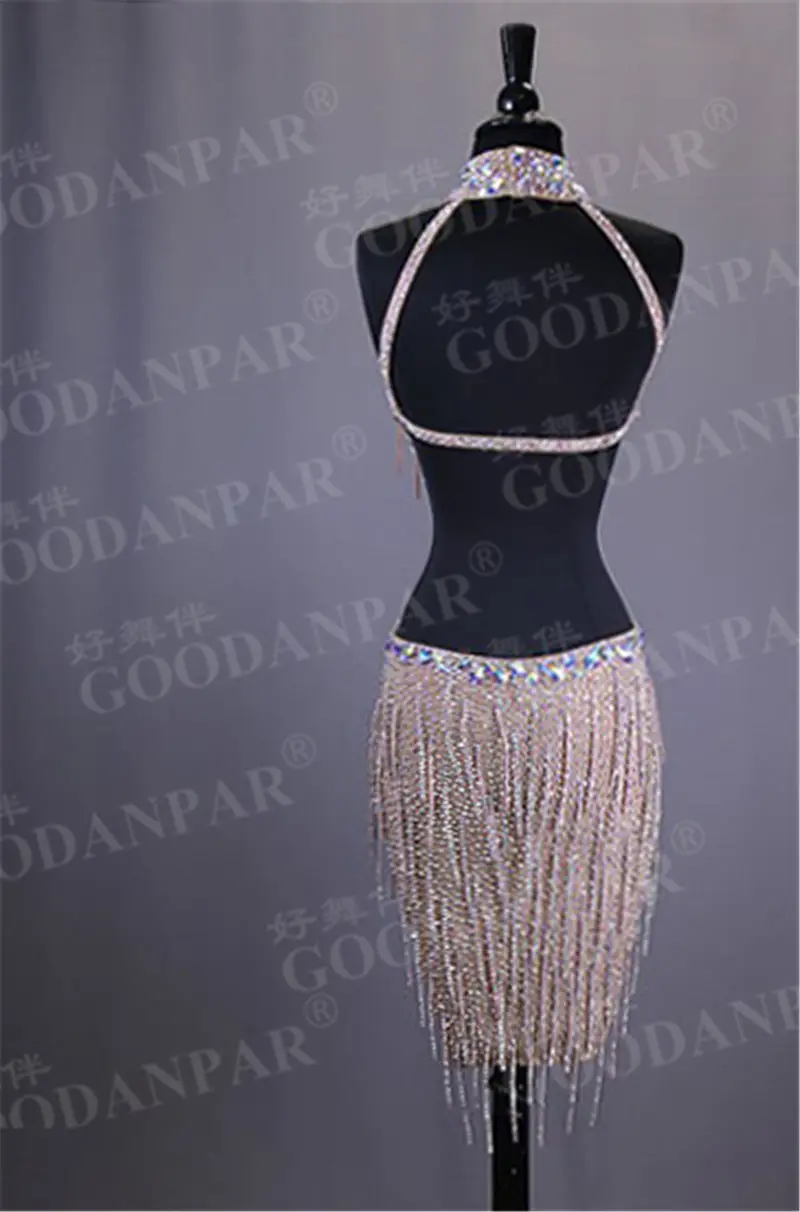 GOODANPAR New Style Sexy Lycra Latin Dance Dress Women Sleeveless Competition Salsa Rumba Samba Flapper Dress With Bodysuit Bra