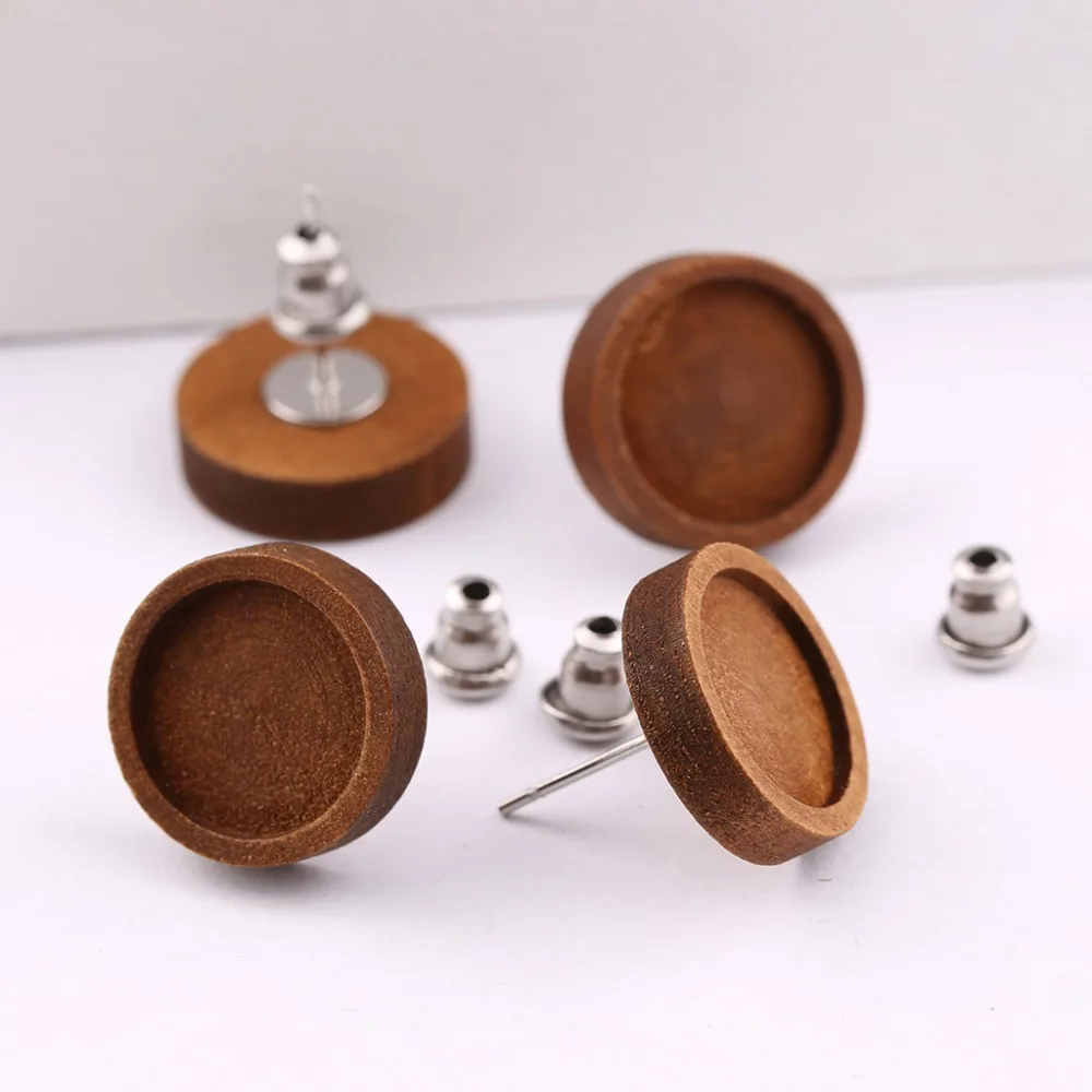 10pairs Fit 12mm Cabochon Wood Earring Base Blanks Stainless Steel Earrings Post Stud Bezel Setting Diy Jewelry Making Supplies