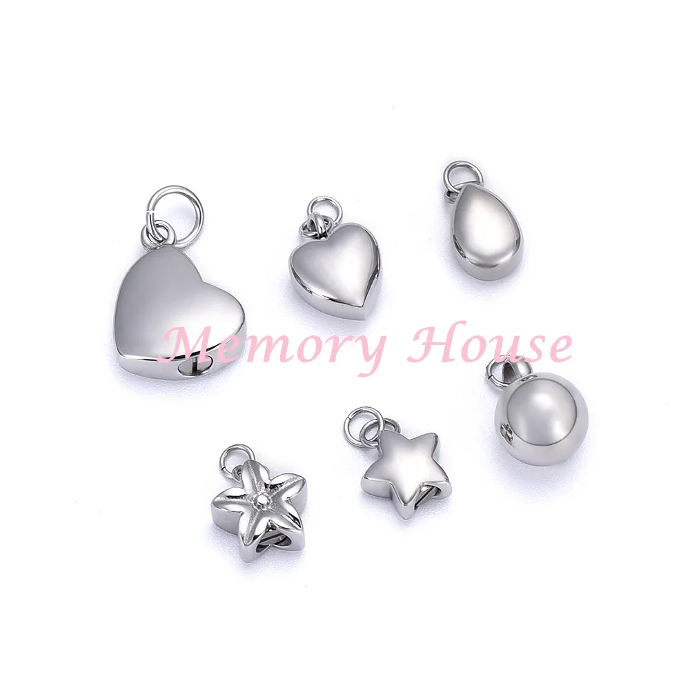 

Fashion Stainless Steel Cremation Jewelry Charms Heart,Star,Ball,Taerdrop Urn Pendant Women Men Jewelry Making DIY