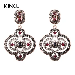 Luxury Turkish Style Big Pendant Earrings For Women Antique Gold Color Mosaic AAA Resin Earring Crystal Gift Vintage Jewelry