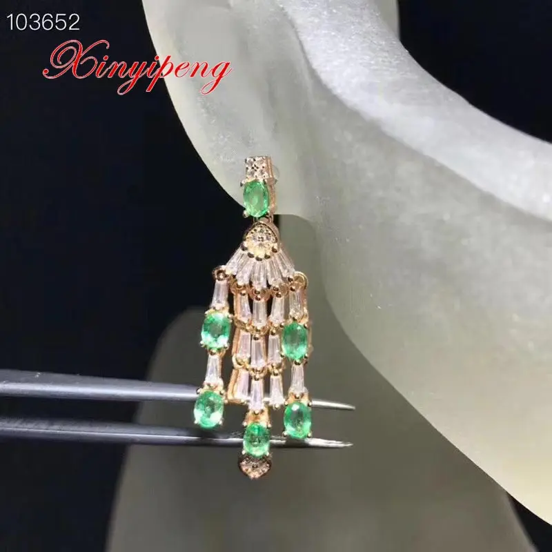 

Xin yi peng 925 gold-plated silver inlaid natural emerald eardrop Women earrings Exquisite fashion