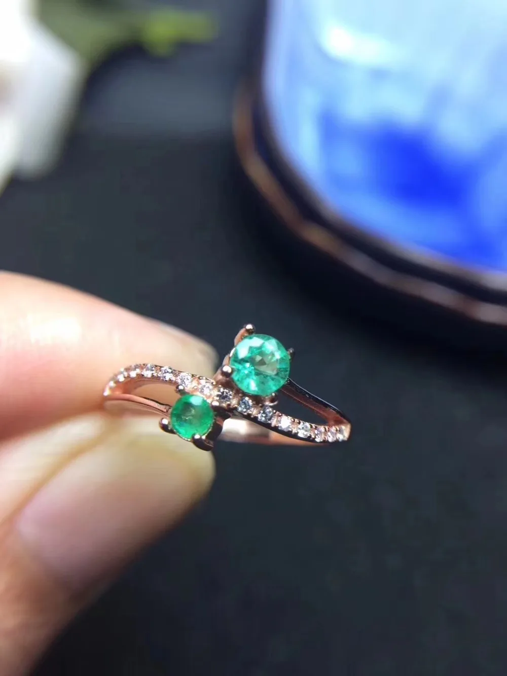 Natural emerald ring Free shipping 925 sterling silver 3 /4mm gemstone Fine jewelry